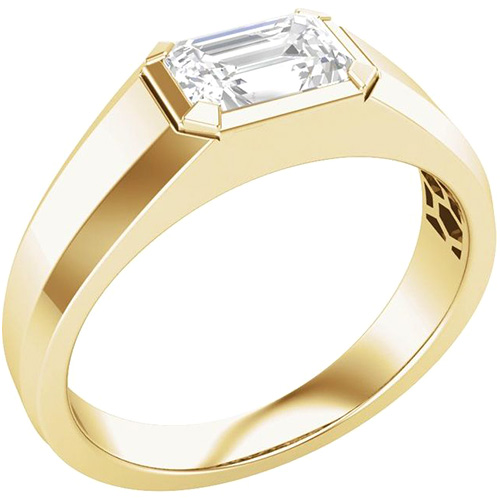 14k Yellow Gold Men's 1 ct Lab-Grown Emerald-cut Diamond Ring
