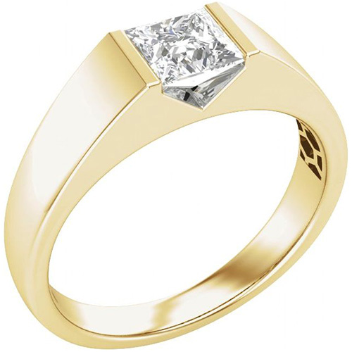 14k Yellow Gold Men's 1 ct Lab-Grown Square Diamond Ring