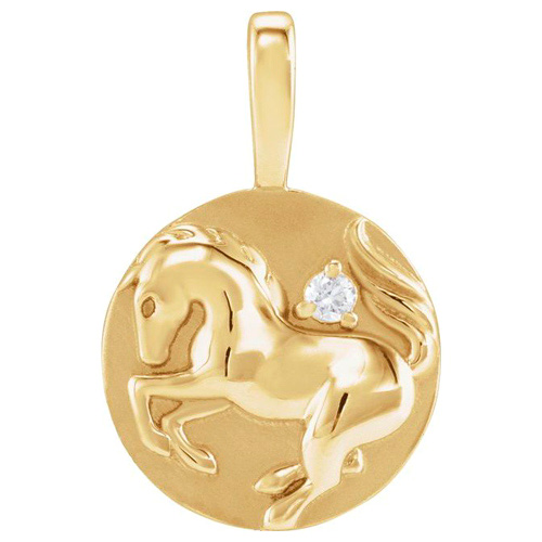 14k Yellow Gold .015 ct Diamond Chinese Zodiac Horse Pendant