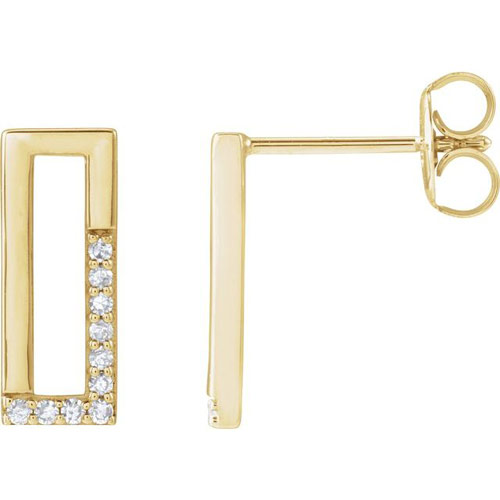 14k Yellow Gold 1/10 ct tw Diamond Open Rectangle Earrings
