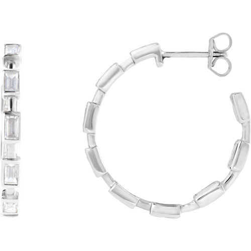 14k White Gold 1.25 ct tw Lab-grown Diamond Baguette Open Hoop Earrings
