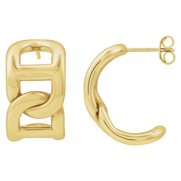 14k Yellow Gold Anchor Link Chain Hoop Earrings 7/8in