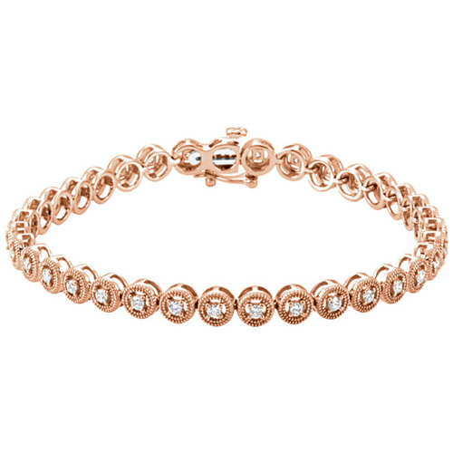 14kt Rose Gold 1 ct Diamond Beaded Line 7in Bracelet