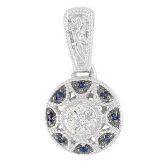 14kt White Gold Blue Sapphire and Diamond Pendant
