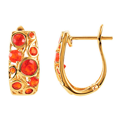 14k Yellow Gold Fire Opal Cabochon Hinged Earrings