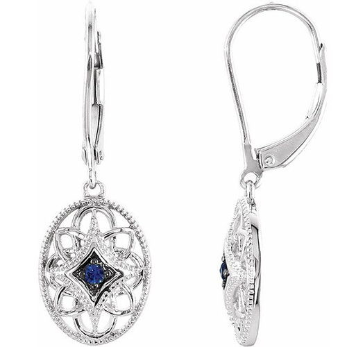 Sterling Silver Blue Sapphire Lever Back Earrings