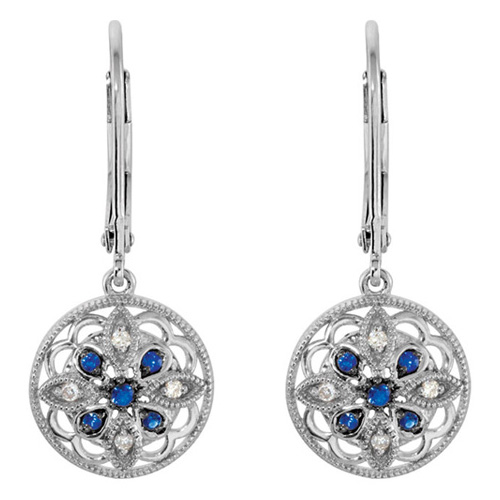 Blue Sapphire and Diamond Lever Back Earrings