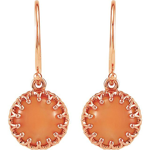 14kt Rose Gold Pink Coral Cabochon Earrings
