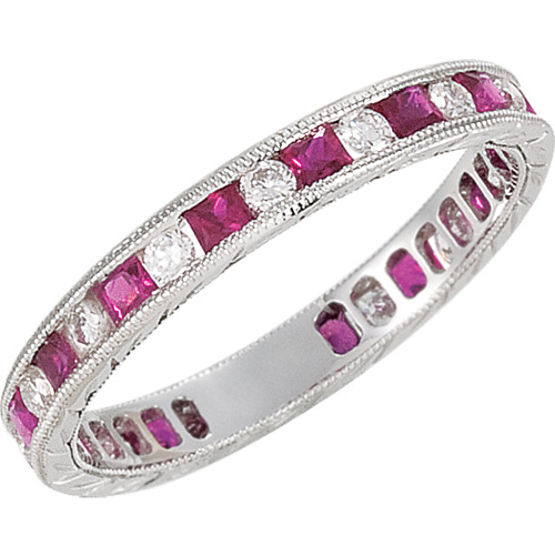 14kt White Gold Ruby Anniversary Band with Diamond Accents Size 7 JJ69814