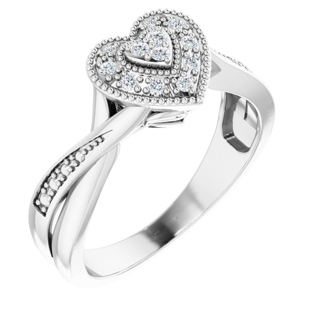 Sterling Silver Heart Cubic Zirconia Bypass Ring