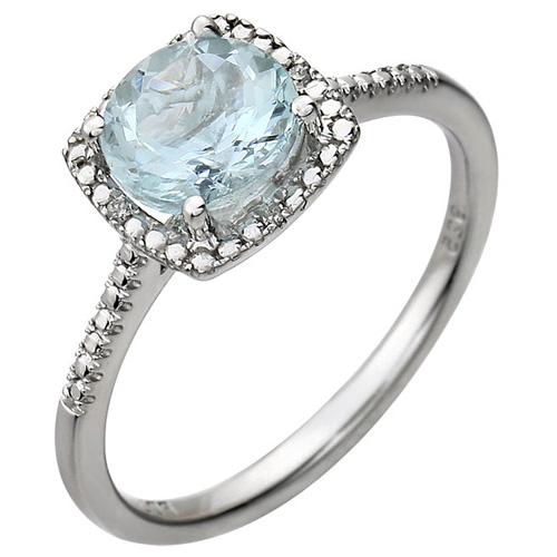 Sterling Silver 1.3 ct Aquamarine Ring with Diamonds