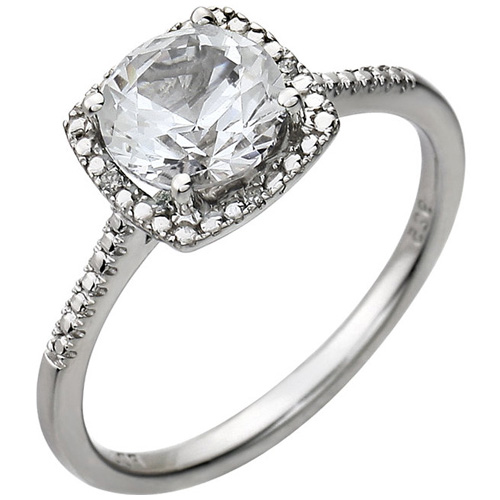 Sterling Silver 7mm White Sapphire Ring with Diamonds