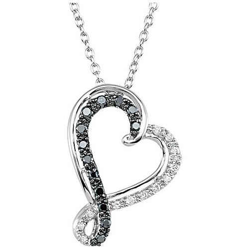 Sterling Silver 1/5 ct Black and White Diamond Heart Necklace