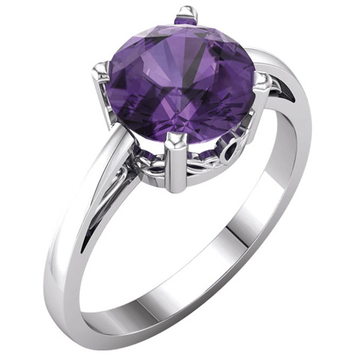 14kt White Gold 1.75 ct Amethyst Ring with Scroll Design