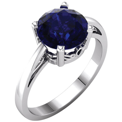 14kt White Gold 2.75 ct Created Sapphire Ring with Scroll Design