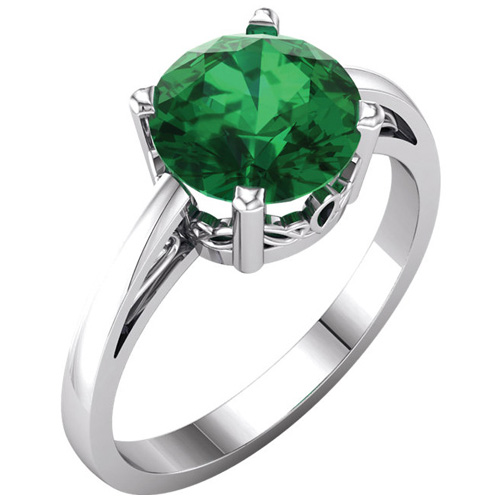 14kt White Gold 1.75 ct Created Emerald Ring with Scroll Design