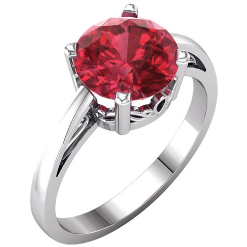 14kt White Gold 2.75 ct Created Ruby Ring with Scroll Design
