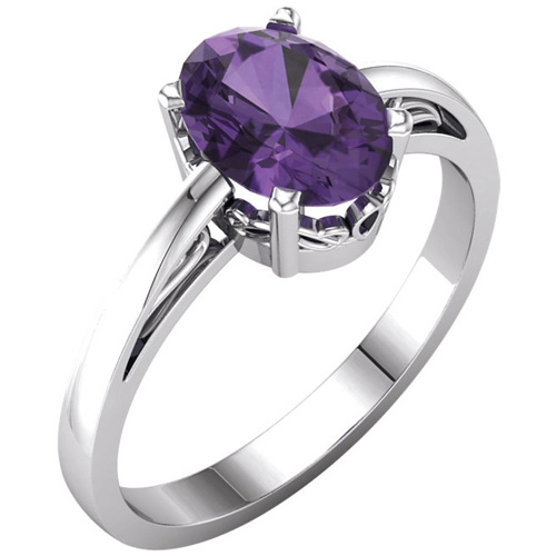 14kt White Gold 1.2 ct Oval Amethyst Ring With Scroll Design
