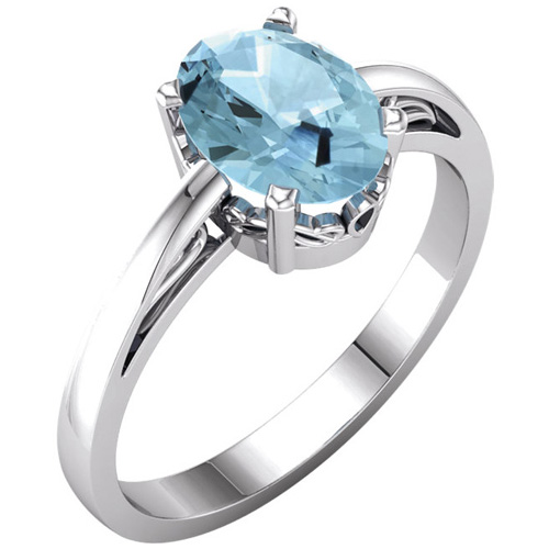 14kt White Gold 1.15 ct Oval Aquamarine Ring With Scroll Design