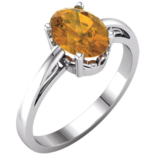 14kt White Gold 1.2 ct Oval Citrine Ring With Scroll Design