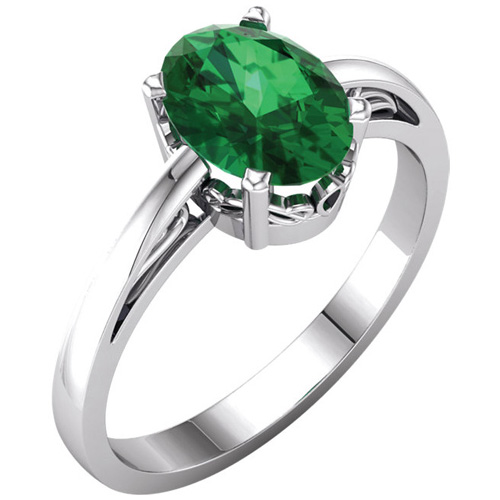 14kt White Gold 1.15 ct Oval Created Emerald Ring With Scroll Design