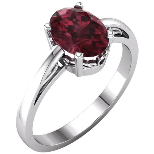 14kt White Gold 1.5 ct Oval Garnet Ring With Scroll Design