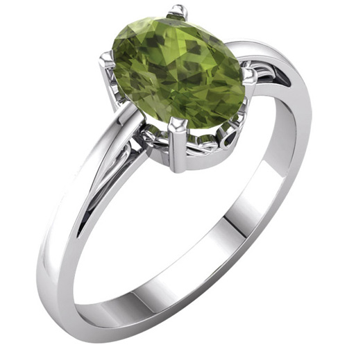 14kt White Gold 1.35 ct Oval Peridot Ring With Scroll Design