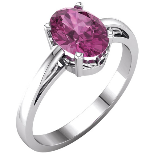 14kt White Gold 1.35 ct Oval Pink Tourmaline Ring With Scroll Design