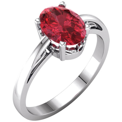 14kt White Gold 1.75 ct Oval Created Ruby Ring With Scroll Design