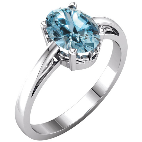 14kt White Gold 1.6 ct Oval Sky Blue Topaz Ring With Scroll Design
