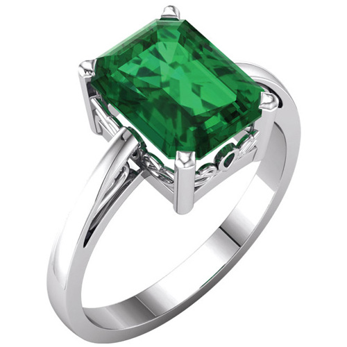 14kt White Gold 2.5 ct Emerald-cut Chatham Created Emerald Ring