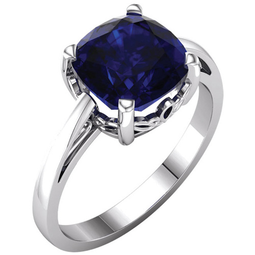 14k White Gold 3.3ct Antique Square Chatham Created Sapphire Ring