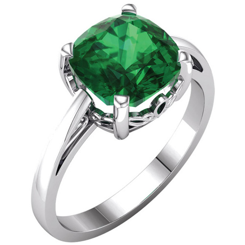 14k White Gold 2.15ct Chatham Created Emerald Scroll Ring