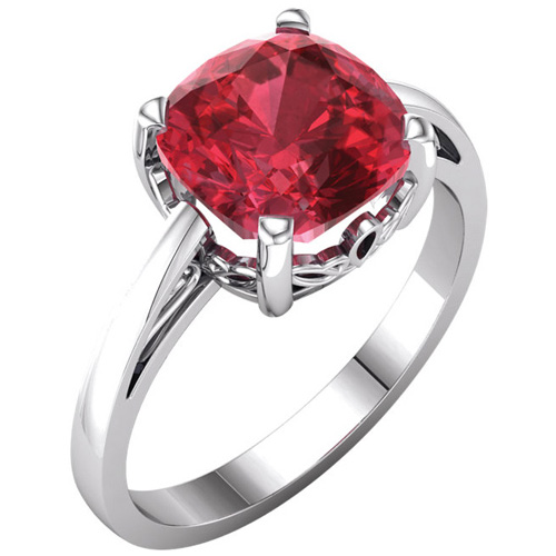 14k White Gold 3 1/4ct Antique Square Chatham Created Ruby Scroll Ring