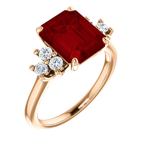 14kt Rose Gold 4 1/4 ct Chatham Created Ruby and 1/8 ct Diamond Ring