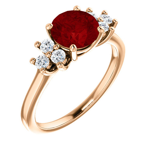 14kt Rose Gold 1.85 ct Chatham Created Ruby and 1/8 ct Diamond Ring