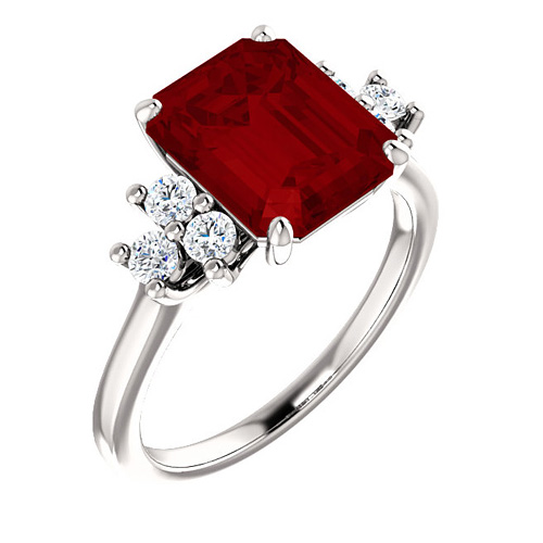 14kt White Gold 4 1/4 ct Chatham Created Ruby and 1/8 ct Diamond Ring