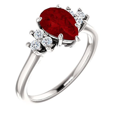 14k White Gold 1.6ct Pear Chatham Created Ruby and 1/8 ct Diamond Ring