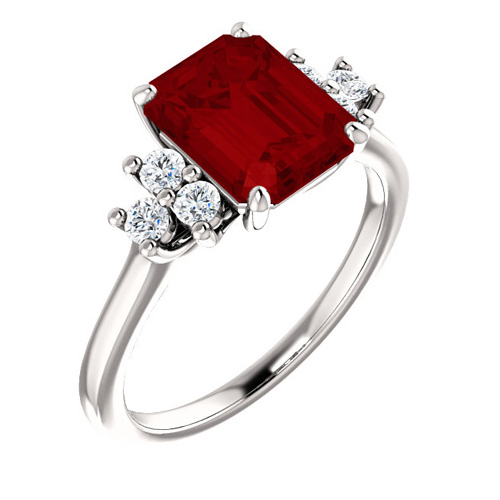 14kt White Gold 3 ct Chatham Created Ruby and 1/8 ct Diamond Ring
