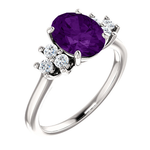 14kt White Gold 1.7 ct Oval Amethyst and 1/4 ct Diamond Ring