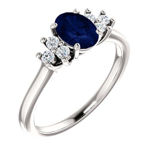 14kt White Gold 1.1 ct Oval Sapphire and 1/5 ct Diamond Ring