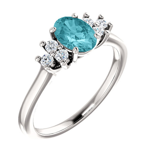 14kt White Gold 1.25 ct Oval Blue Zircon and 1/5 ct Diamond Ring