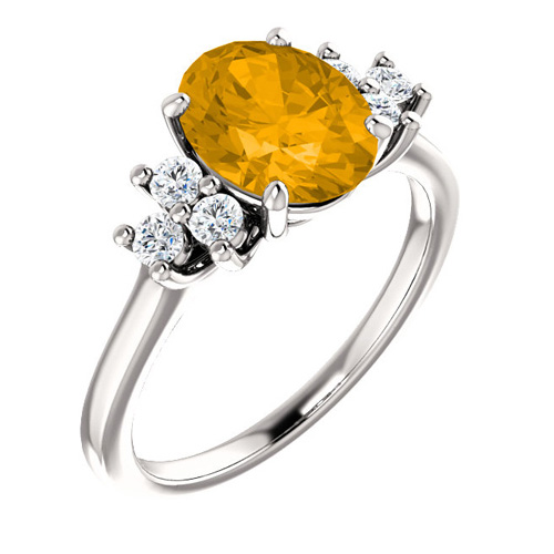 14kt White Gold 1.7 ct Oval Citrine and 1/4 ct Diamond Ring