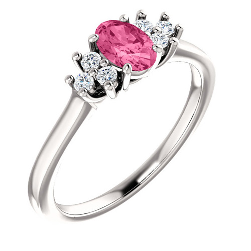 14kt White Gold 1/2 ct Pink Tourmaline and 1/8 ct Diamond Ring