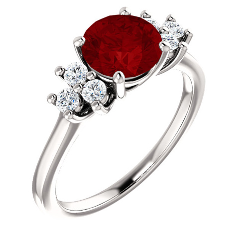 14kt White Gold 1.85 ct Chatham Created Ruby and 1/8 ct Diamond Ring