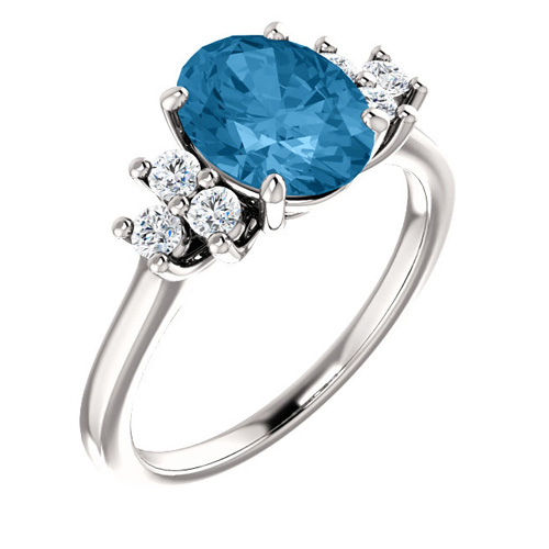 14kt White Gold 2.4 ct Oval Swiss Blue Topaz and 1/4 ct Diamond Ring