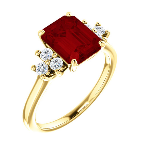 14kt Yellow Gold 3 ct Chatham Created Ruby and 1/8 ct Diamond Ring