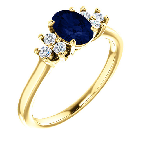 14kt Yellow Gold 1.1 ct Oval Sapphire and 1/5 ct Diamond Ring