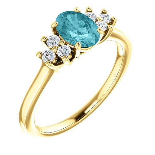 14kt Yellow Gold 1.25 ct Oval Blue Zircon and 1/5 ct Diamond Ring
