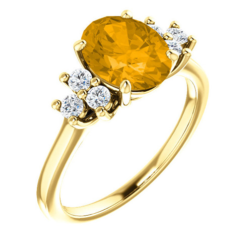 14kt Yellow Gold 1.7 ct Oval Citrine and 1/4 ct Diamond Ring
